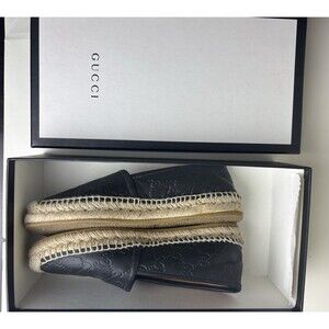 Gucci Gg Leather Espadrille Women's Black Size 7.5